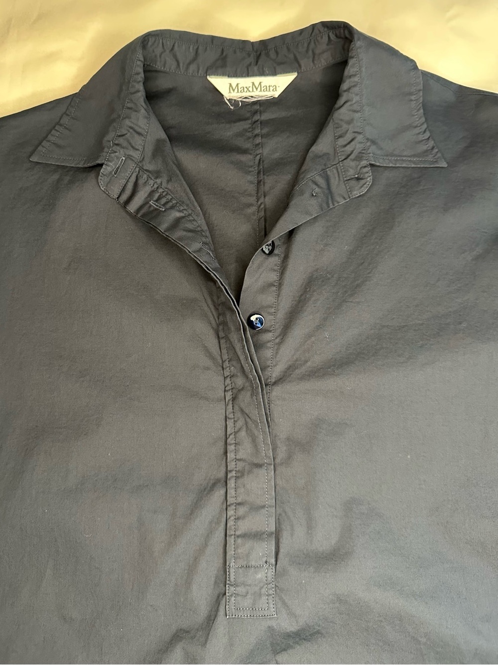 MaxMara Navy Relaxed Button-Front Blouse - Picture 12 of 13